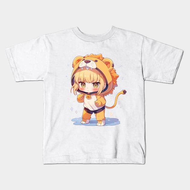 chibi saber lion Kids T-Shirt by WabiSabi Wonders